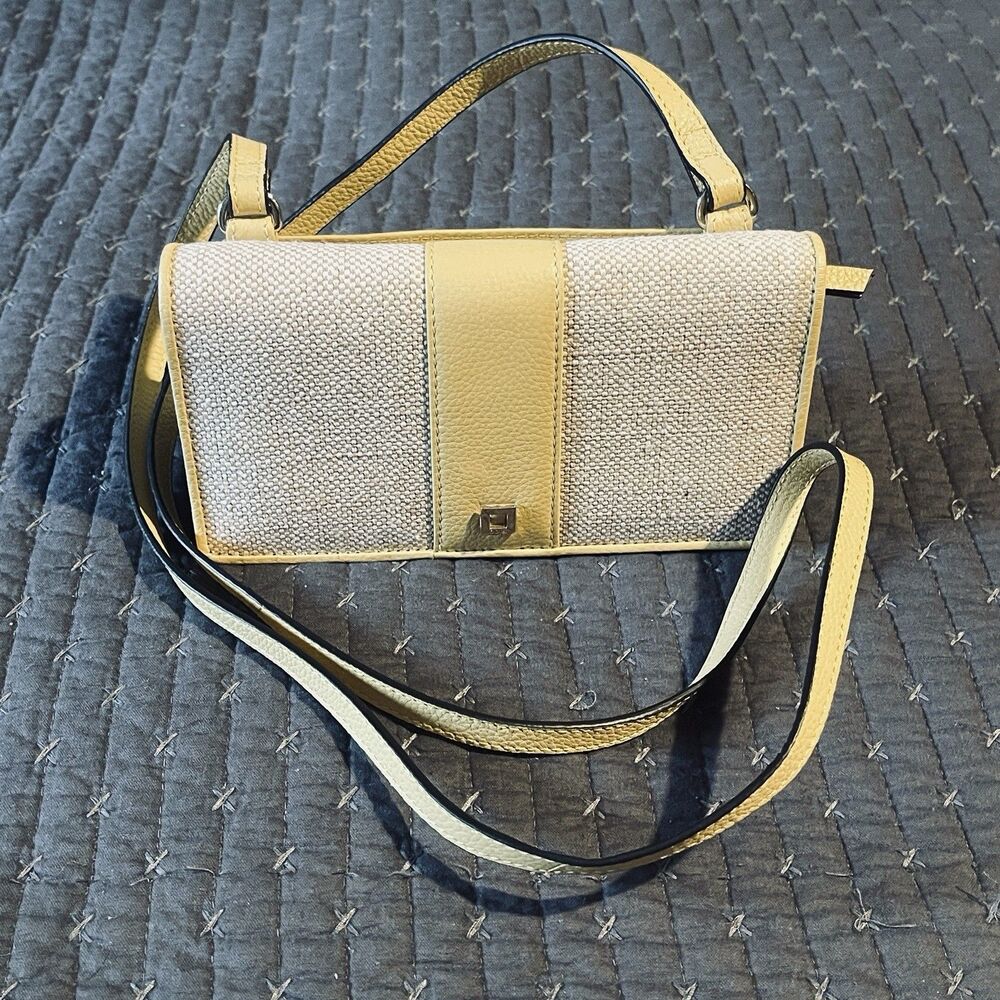 Lodis Purse Yellow Pebbled Leather & Tan Wallet Crossbody with Strap & Pockets